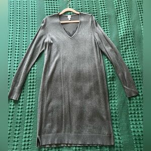 Tristan charcoal soft viscose sweater dress with v-neck lace detail
